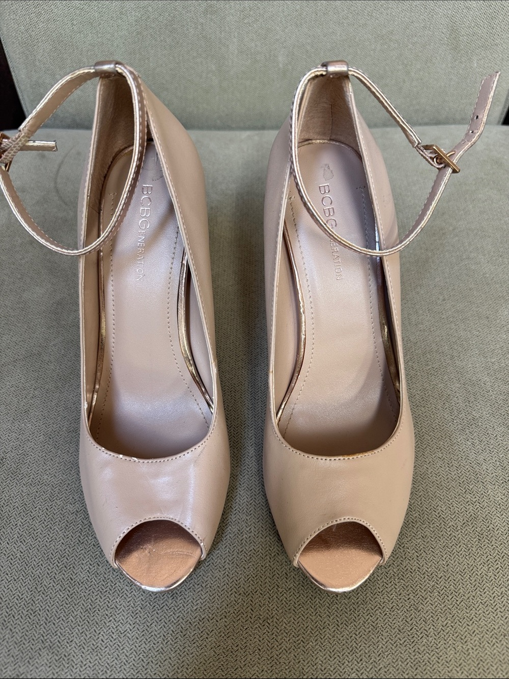 BCBG Nude Open-Toe Ankle-Strap Pumps